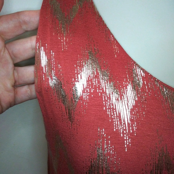 Soft Surroundings Coral & Sparkly Gold Chevron Patterned Alessandra Maxi Dress - Picture 5 of 11